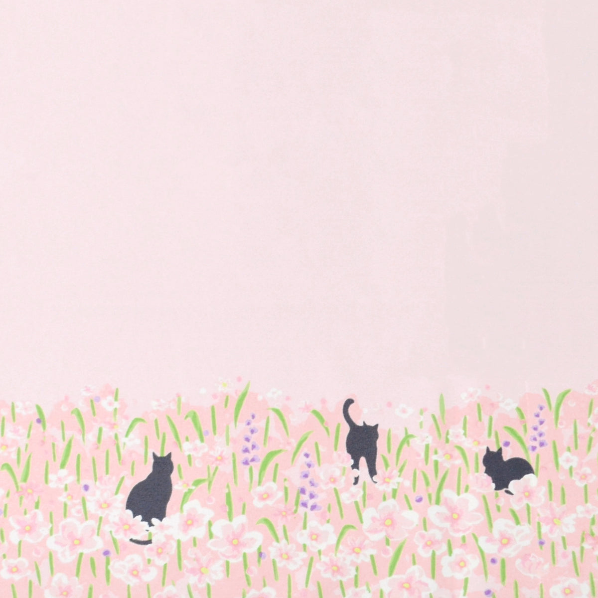 お花畑と猫｜遮光・遮熱 手開き｜晴雨兼用 長傘 50cm