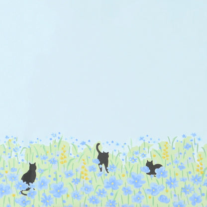 お花畑と猫｜遮光・遮熱 手開き｜晴雨兼用 長傘 50cm