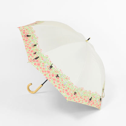 お花畑と猫｜遮光・遮熱 手開き｜晴雨兼用 長傘 50cm