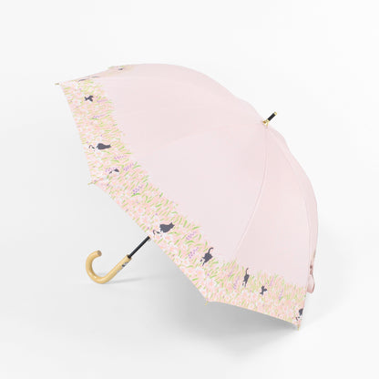 お花畑と猫｜遮光・遮熱 手開き｜晴雨兼用 長傘 50cm