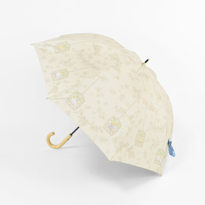 インコと鳥かご｜遮光・遮熱 手開き｜晴雨兼用 長傘 50cm