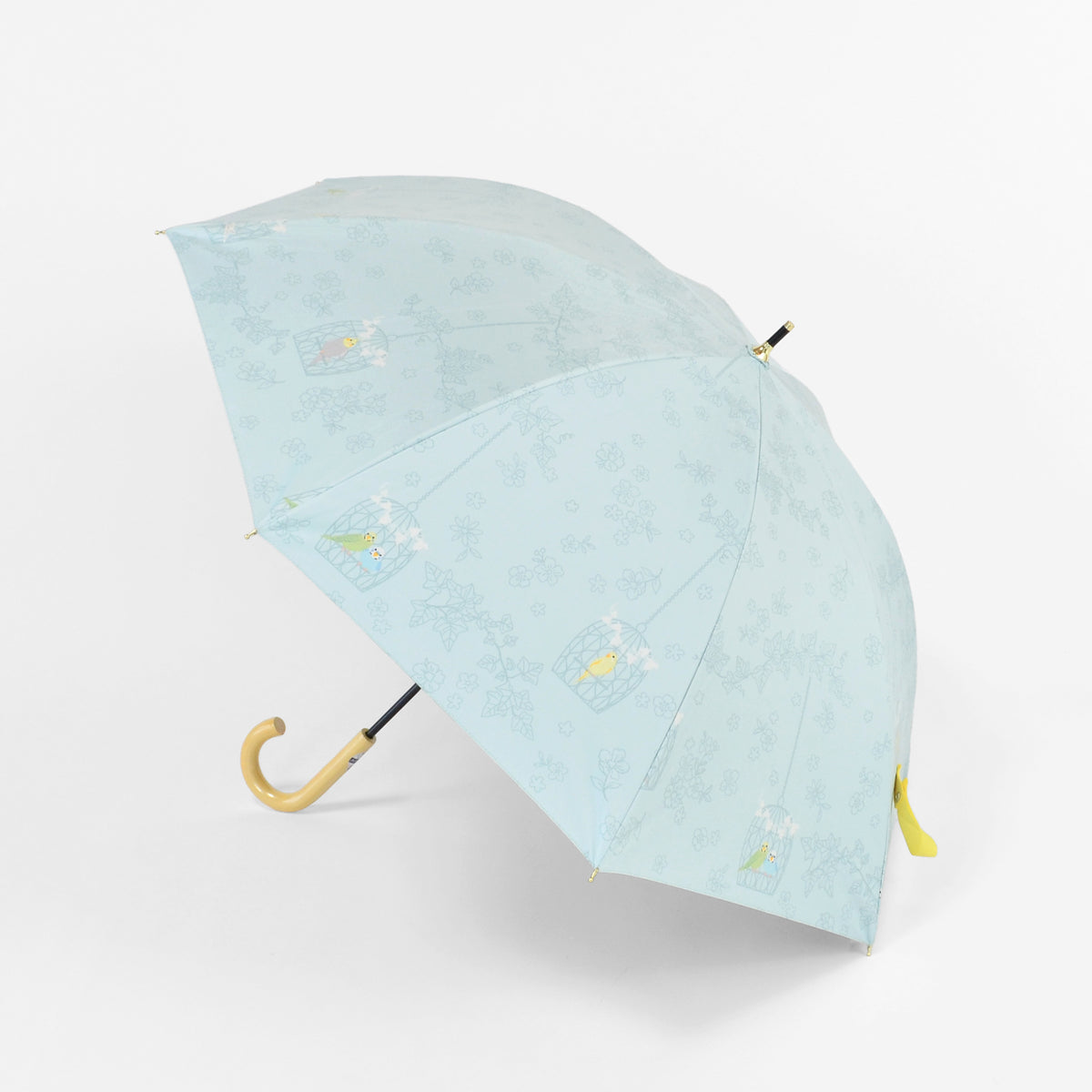 インコと鳥かご｜遮光・遮熱 手開き｜晴雨兼用 長傘 50cm