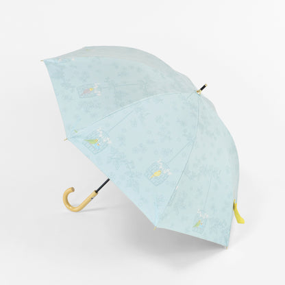 インコと鳥かご｜遮光・遮熱 手開き｜晴雨兼用 長傘 50cm