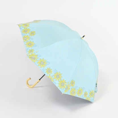 ひまわりと水玉｜遮光・遮熱 手開き｜晴雨兼用 長傘 50cm