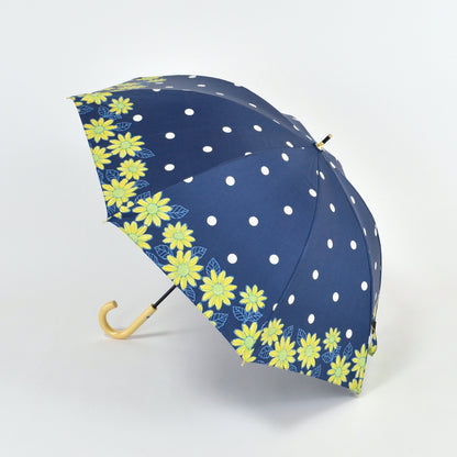 ひまわりと水玉｜遮光・遮熱 手開き｜晴雨兼用 長傘 50cm