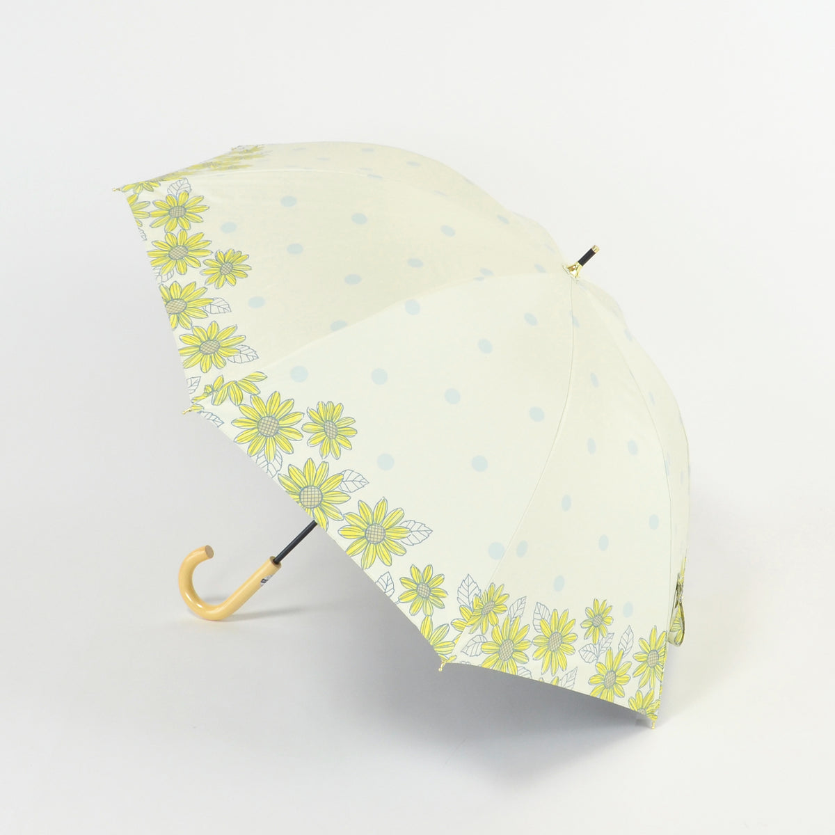 ひまわりと水玉｜遮光・遮熱 手開き｜晴雨兼用 長傘 50cm