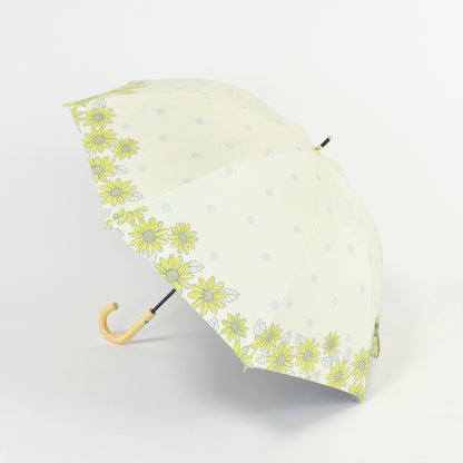 ひまわりと水玉｜遮光・遮熱 手開き｜晴雨兼用 長傘 50cm