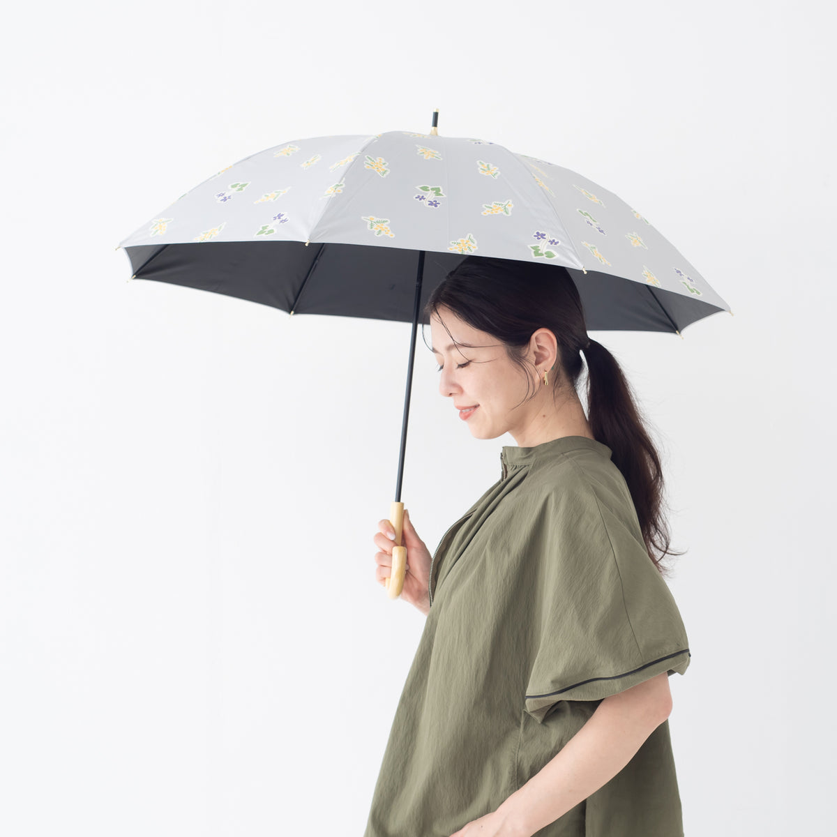 ミモザとスミレ｜遮光・遮熱 手開き｜晴雨兼用 長傘 50cm