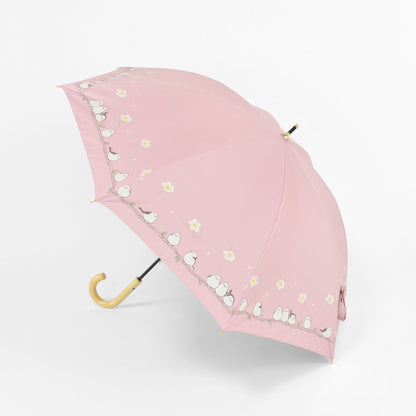 お花とシマエナガ｜遮光・遮熱 手開き｜晴雨兼用 長傘 50cm