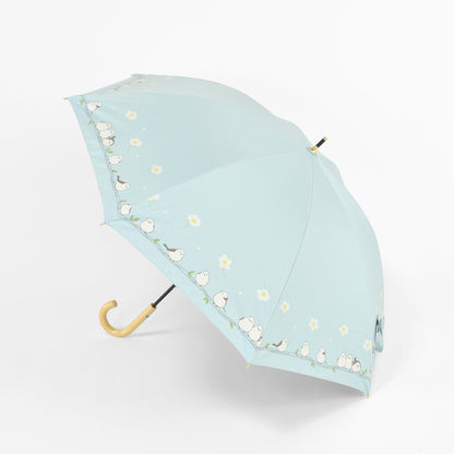 お花とシマエナガ｜遮光・遮熱 手開き｜晴雨兼用 長傘 50cm