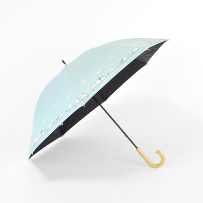 お花とシマエナガ｜遮光・遮熱 手開き｜晴雨兼用 長傘 50cm