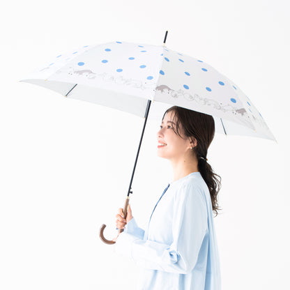 猫と水玉｜遮光・遮熱 ジャンプ｜晴雨兼用 長傘 60cm