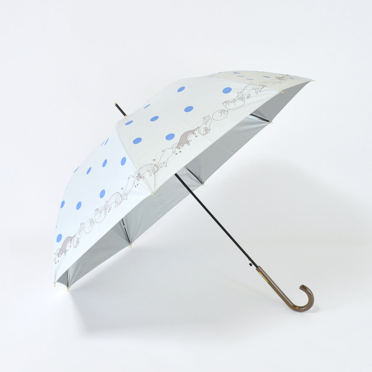 猫と水玉｜遮光・遮熱 ジャンプ｜晴雨兼用 長傘 60cm