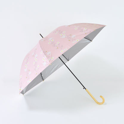 お花と文鳥｜遮光・遮熱 ジャンプ｜晴雨兼用 長傘 60cm
