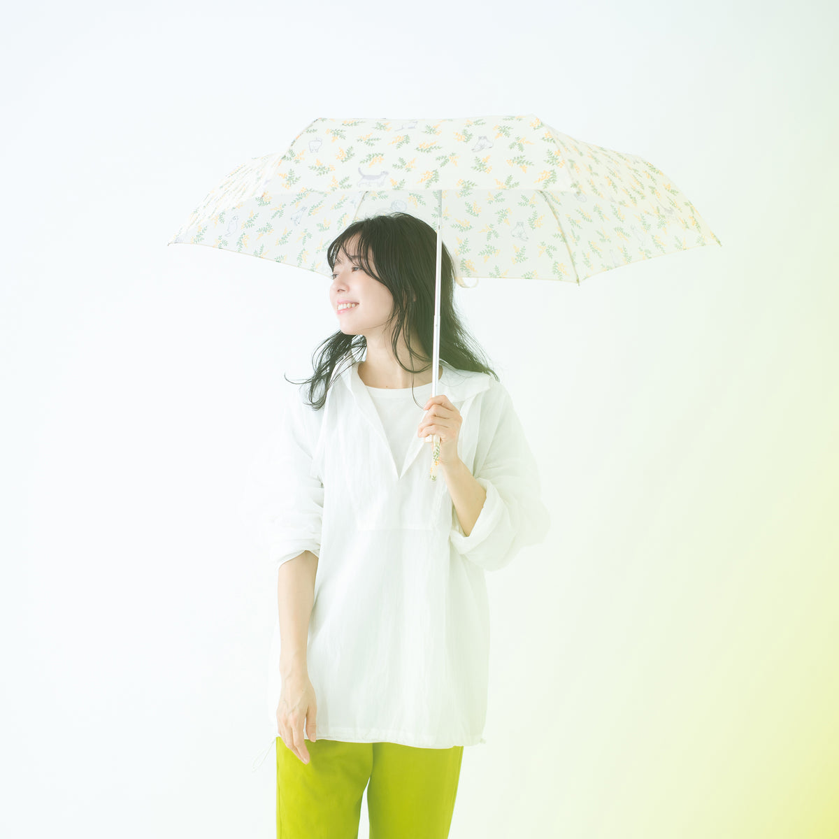 小花と猫｜耐風折りたたみ傘 55cm