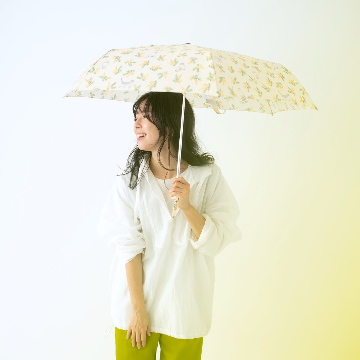 小花と猫｜耐風折りたたみ傘 55cm