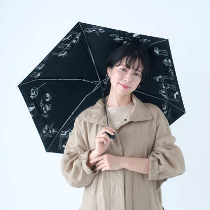 パンダ｜遮光・遮熱 5段スクエア｜晴雨兼用 折りたたみ傘 47cm
