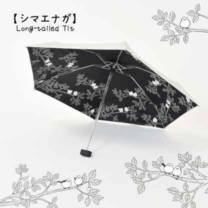 シマエナガ｜遮光・遮熱 5段スクエア｜晴雨兼用 折りたたみ傘 47cm