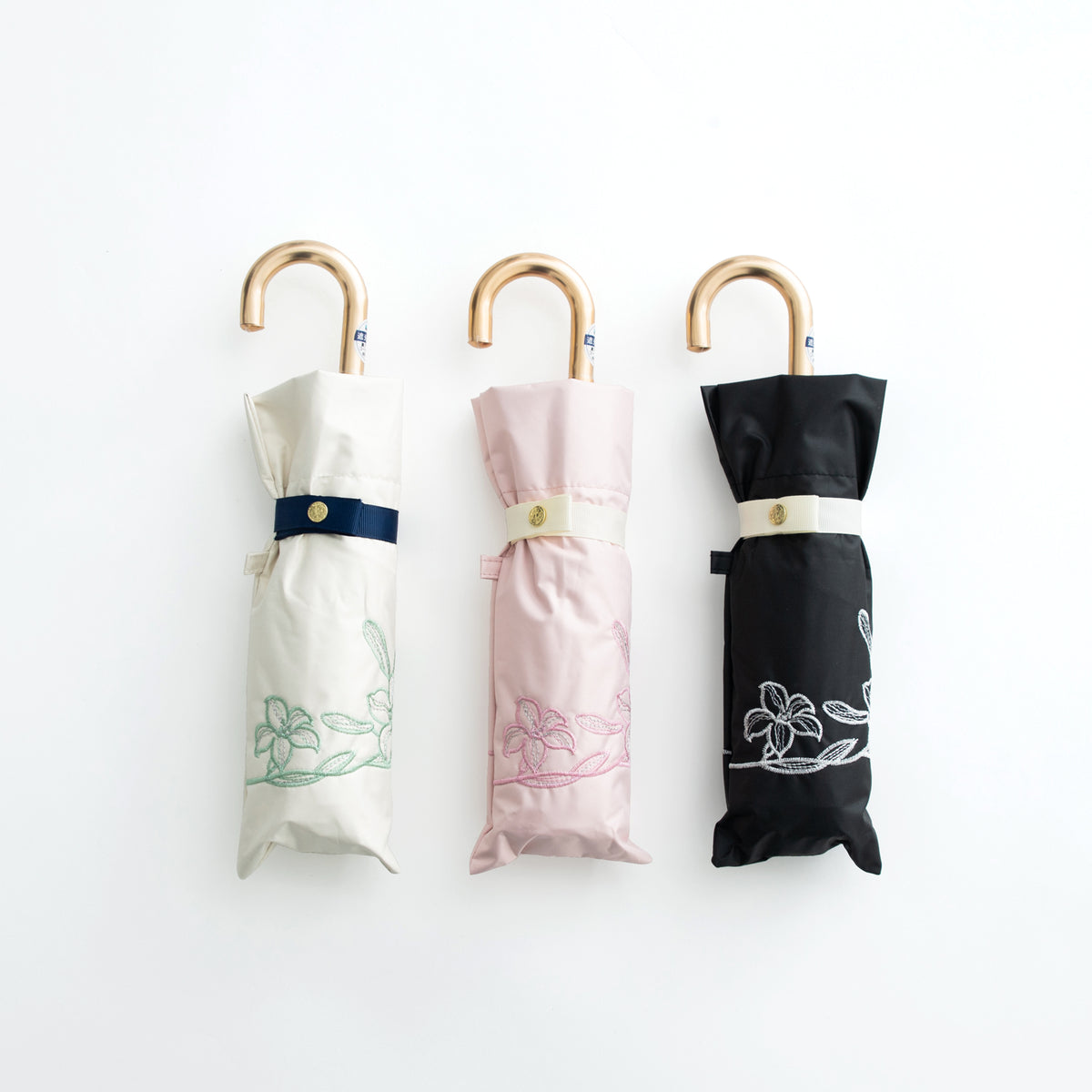 リリー刺繍｜遮光・遮熱｜晴雨兼用 折りたたみ傘 50cm