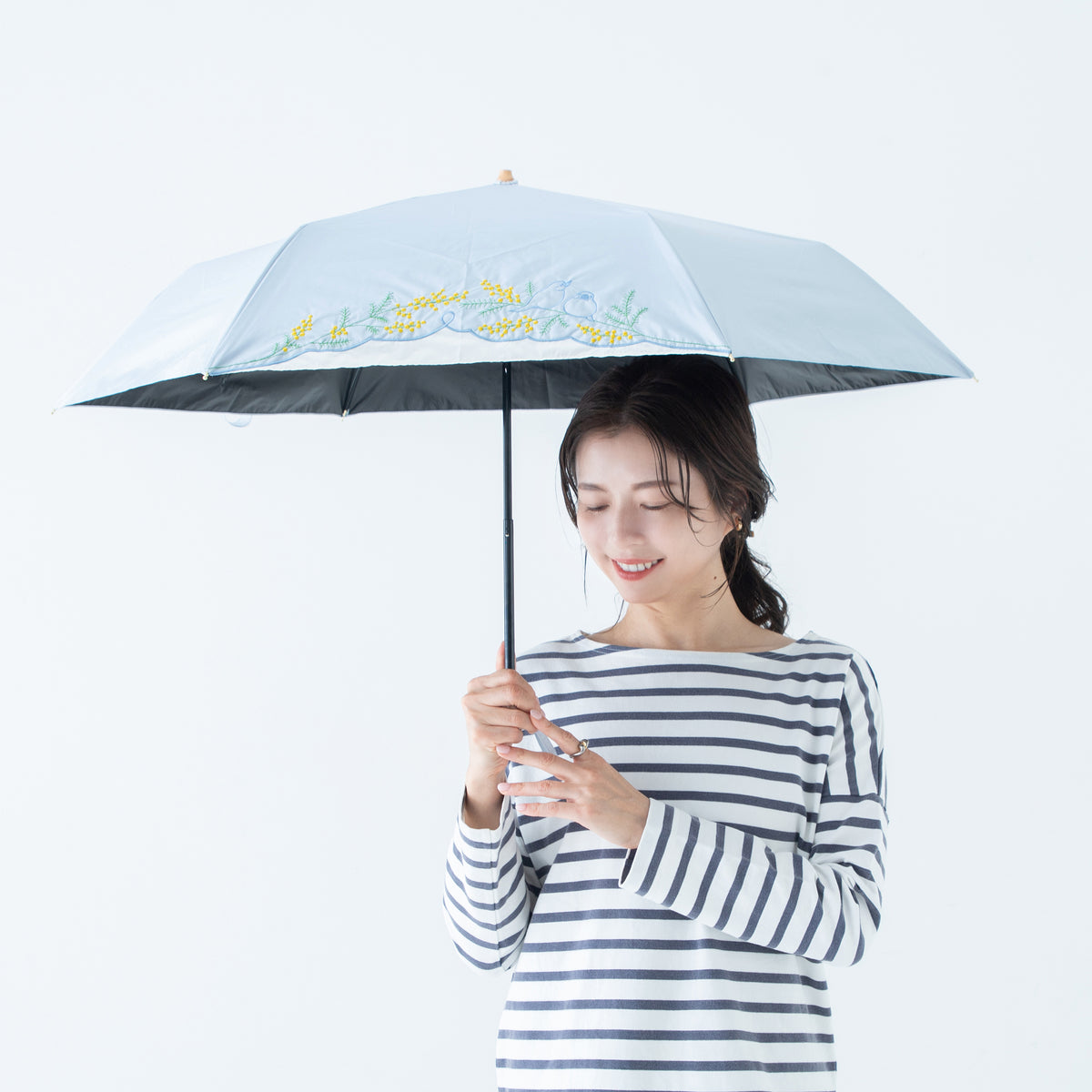 ミモザと文鳥｜遮光・遮熱｜晴雨兼用 折りたたみ傘 50cm