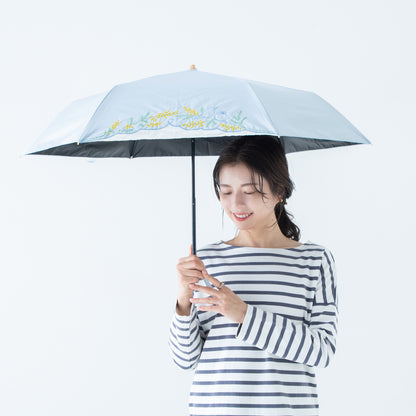 ミモザと文鳥｜遮光・遮熱｜晴雨兼用 折りたたみ傘 50cm