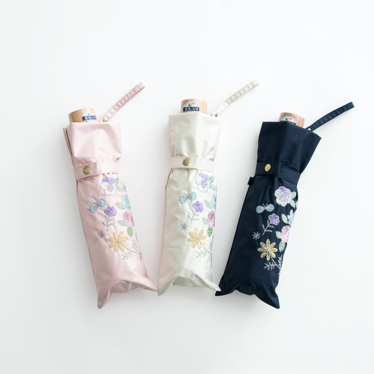 ブーケ刺繍｜遮光・遮熱｜晴雨兼用 折りたたみ傘 50cm