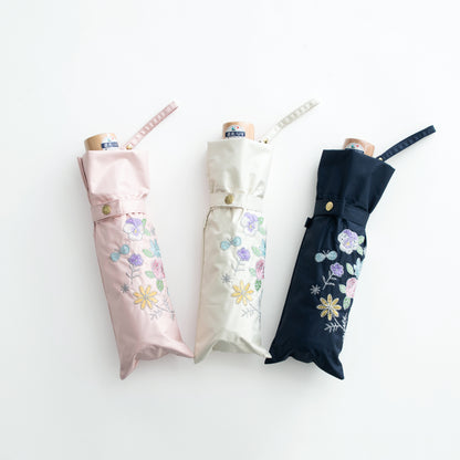 ブーケ刺繍｜遮光・遮熱｜晴雨兼用 折りたたみ傘 50cm