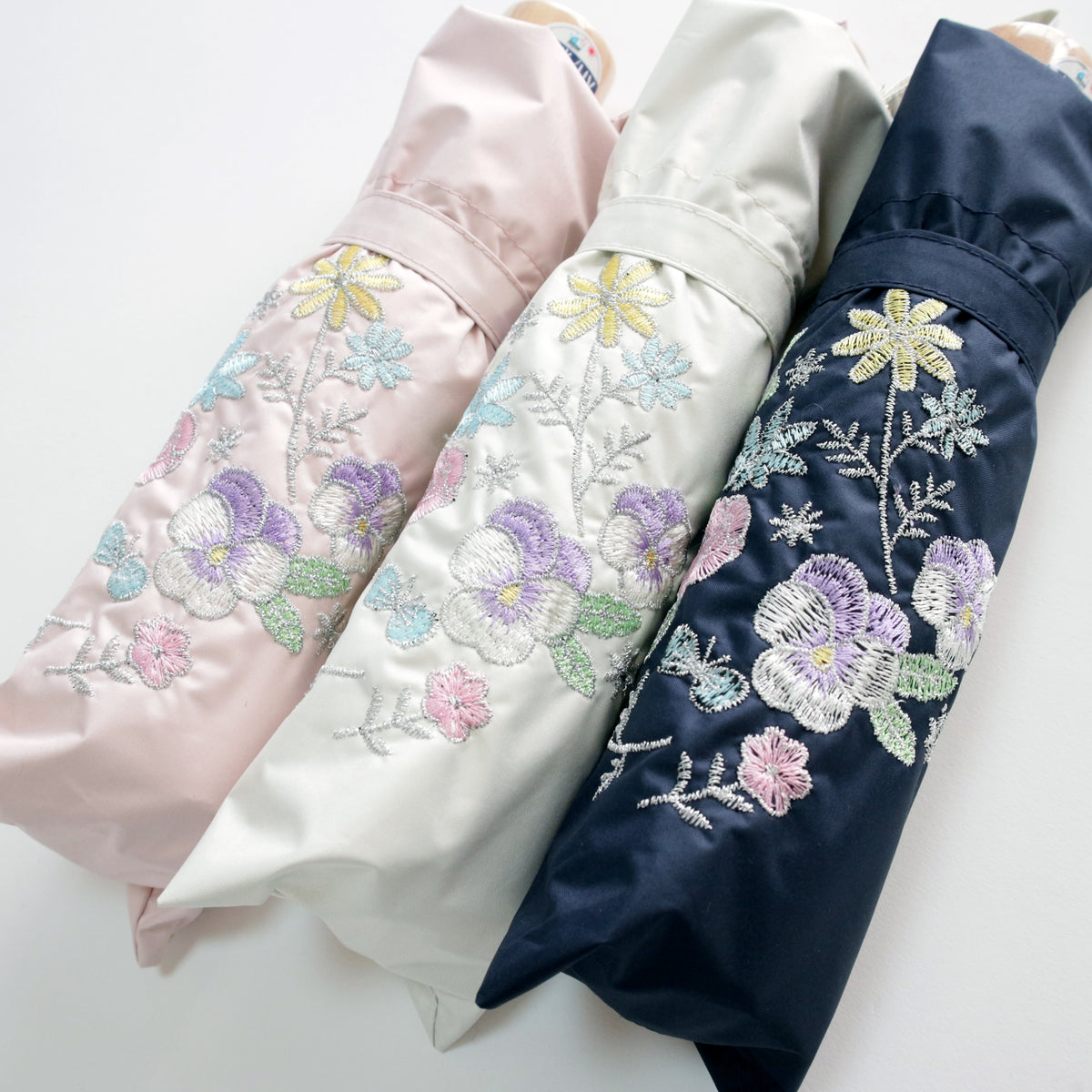 ブーケ刺繍｜遮光・遮熱｜晴雨兼用 折りたたみ傘 50cm