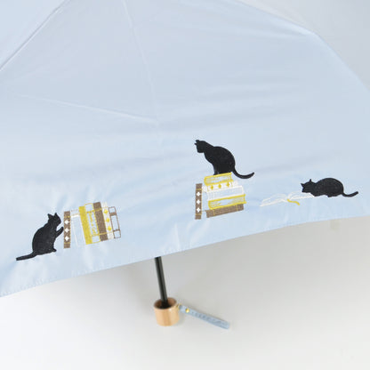 本と猫刺繍｜遮光・遮熱｜晴雨兼用 折りたたみ傘 50cm