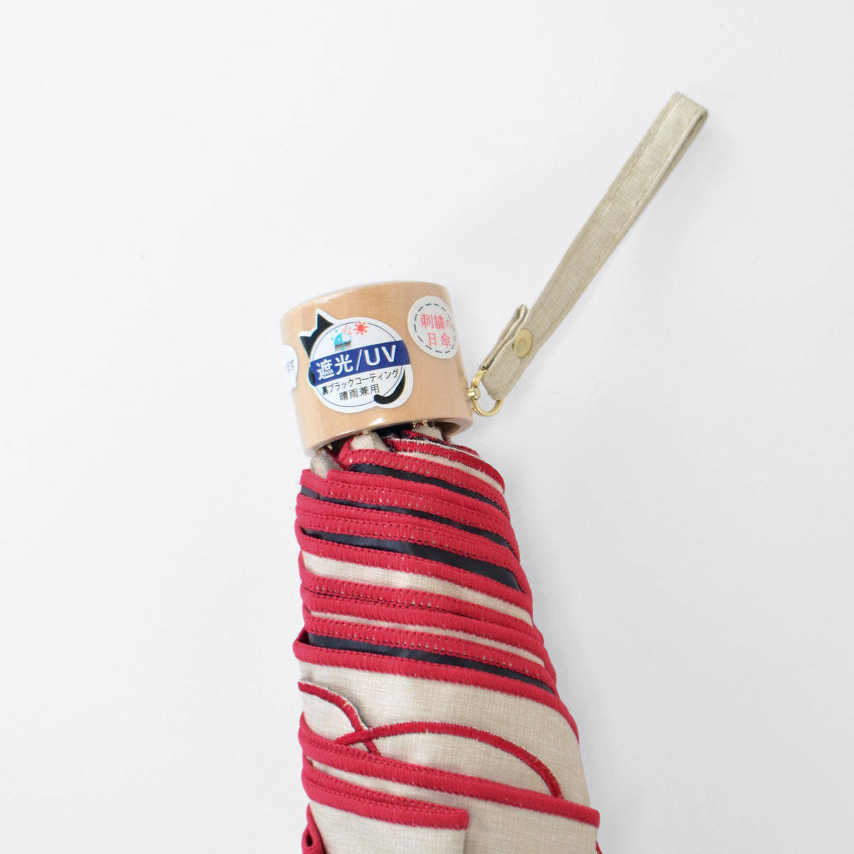 毛糸と猫のスカラ刺繍｜遮光・遮熱｜晴雨兼用 折りたたみ傘 50cm