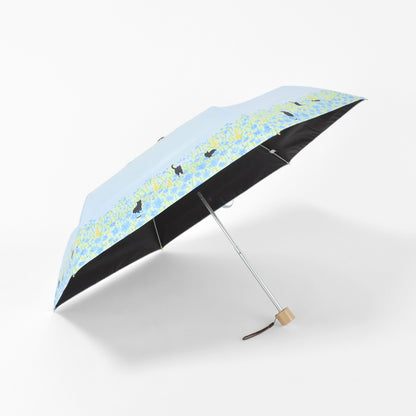 お花畑と猫｜遮光・遮熱｜晴雨兼用 折りたたみ傘 50cm