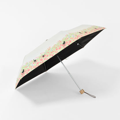 お花畑と猫｜遮光・遮熱｜晴雨兼用 折りたたみ傘 50cm