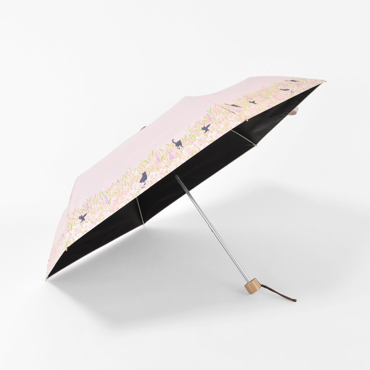 お花畑と猫｜遮光・遮熱｜晴雨兼用 折りたたみ傘 50cm