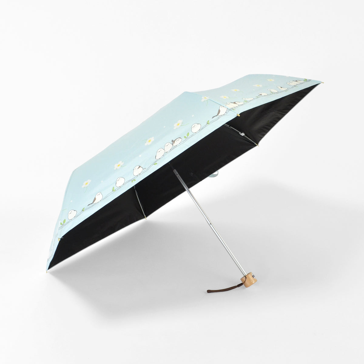 お花とシマエナガ｜遮光・遮熱｜晴雨兼用 折りたたみ傘 50cm