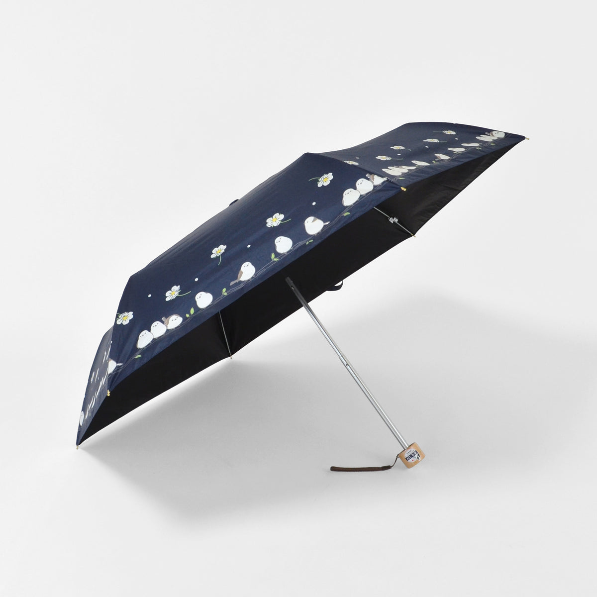 お花とシマエナガ｜遮光・遮熱｜晴雨兼用 折りたたみ傘 50cm