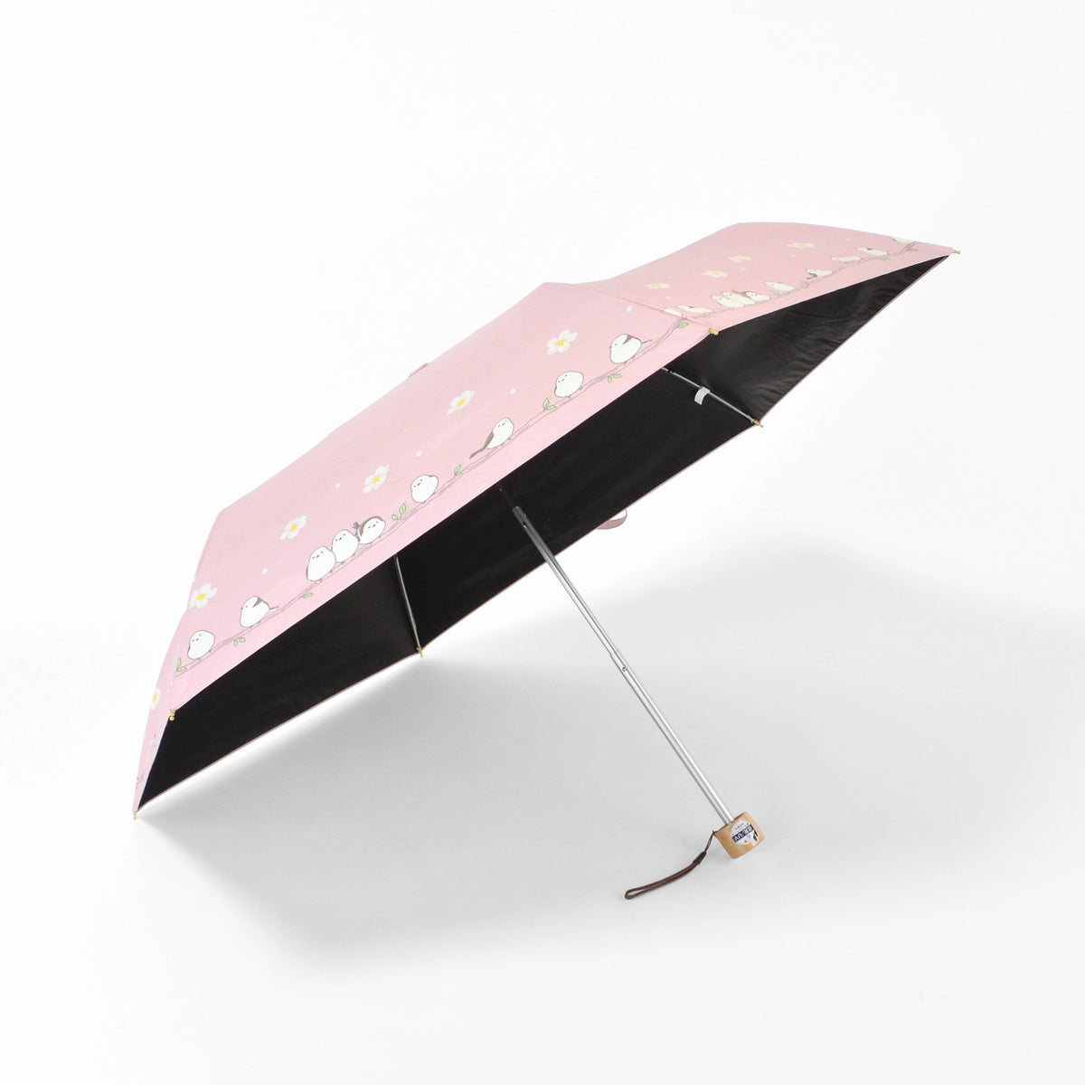 お花とシマエナガ｜遮光・遮熱｜晴雨兼用 折りたたみ傘 50cm