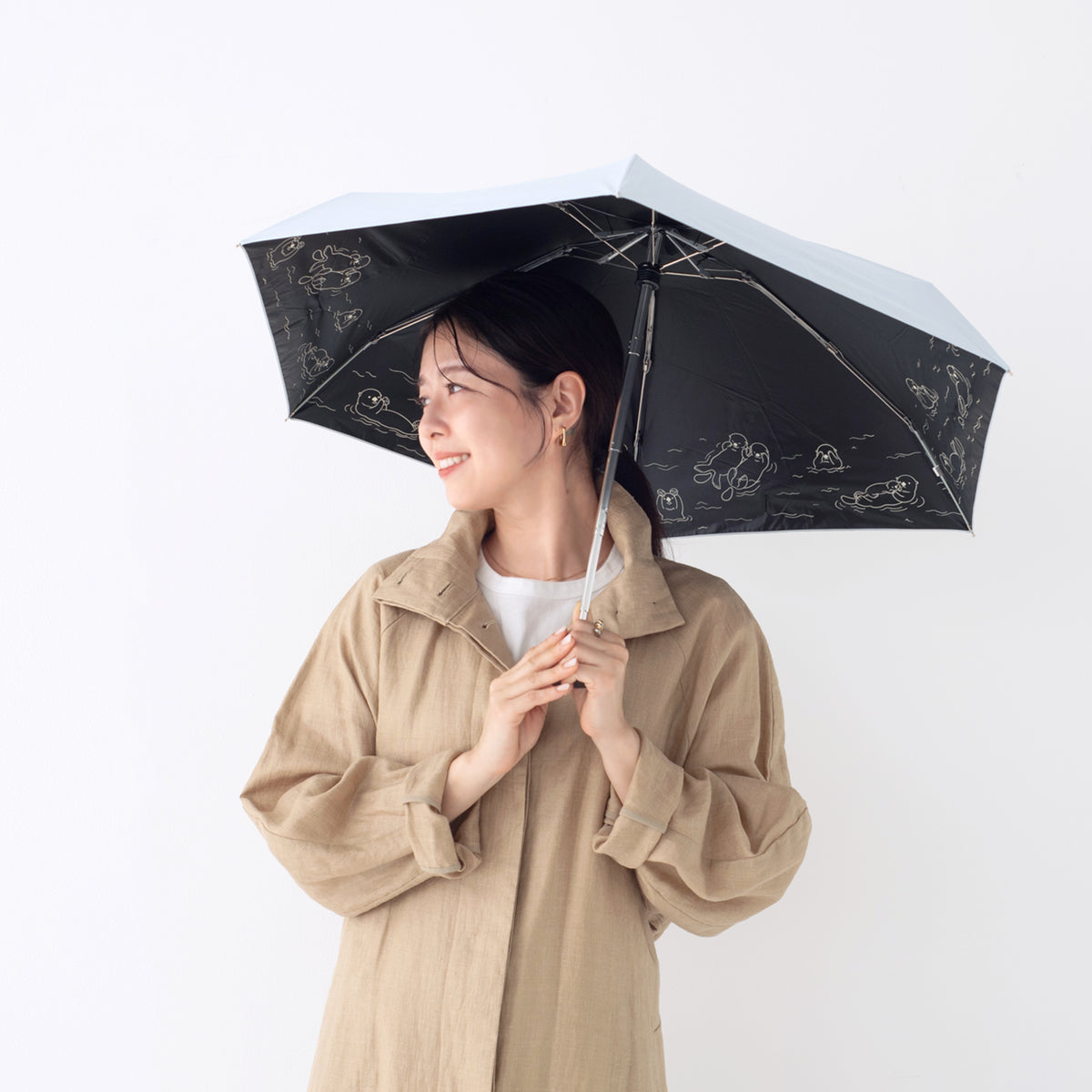 ラッコ｜遮光・遮熱 5段スクエア｜晴雨兼用 折りたたみ傘 47cm