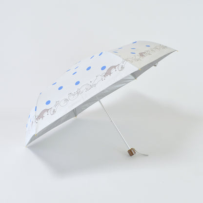 猫と水玉｜遮光・遮熱 耐風｜晴雨兼用 折りたたみ傘 55cm