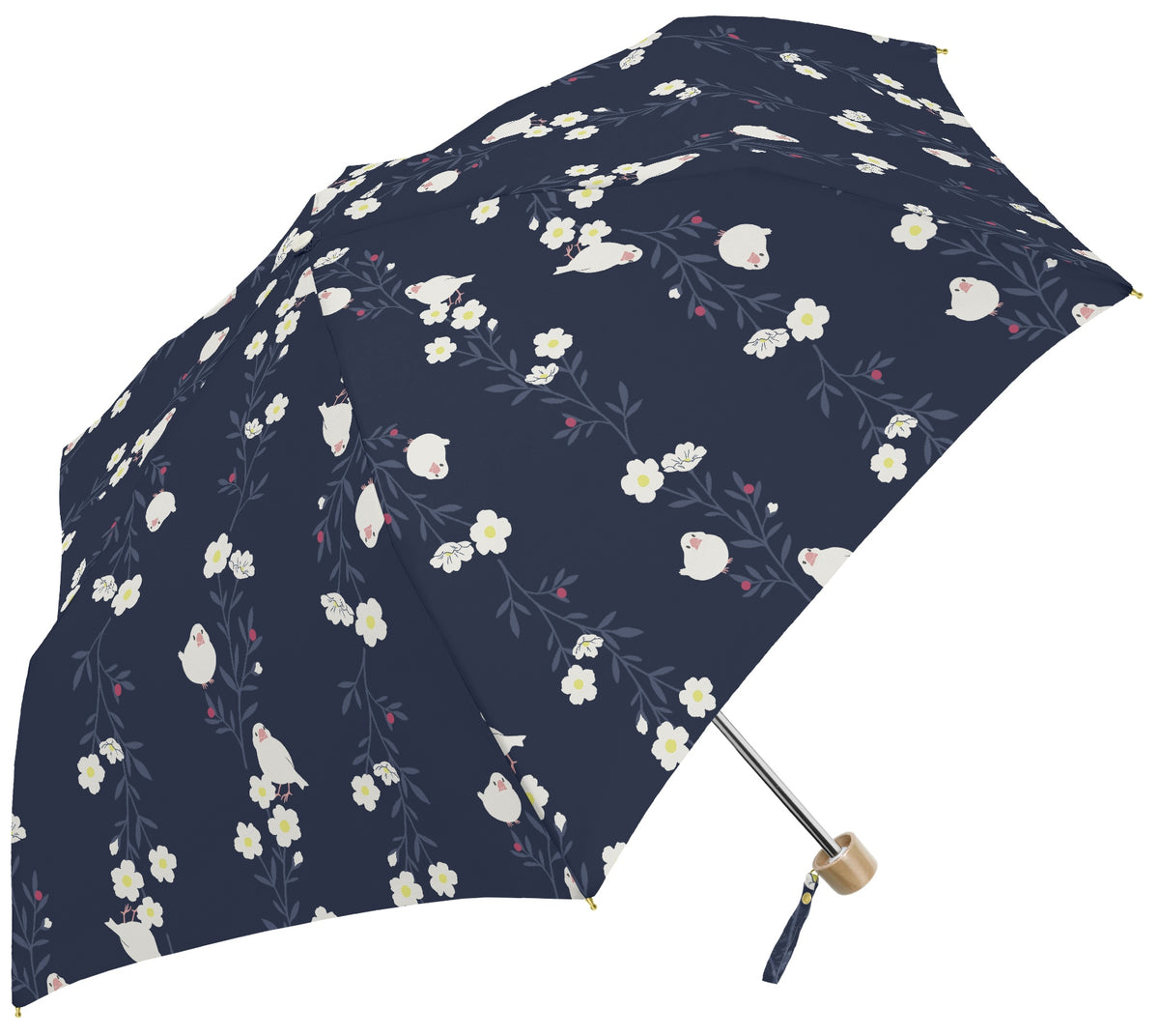 お花と文鳥｜遮光 耐風｜晴雨兼用 折りたたみ傘 55cm