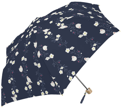 お花と文鳥｜遮光 耐風｜晴雨兼用 折りたたみ傘 55cm