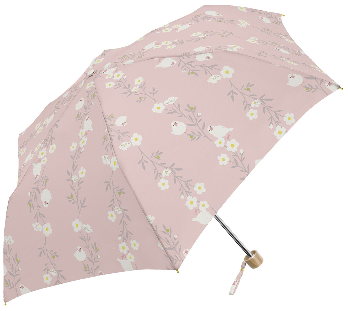 お花と文鳥｜遮光 耐風｜晴雨兼用 折りたたみ傘 55cm