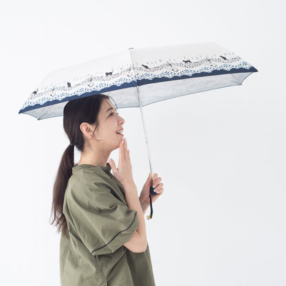 猫と音符とレースプリント｜遮光・遮熱 耐風｜晴雨兼用 折りたたみ傘 55cm