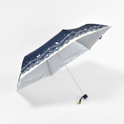 猫と音符とレースプリント｜遮光・遮熱 耐風｜晴雨兼用 折りたたみ傘 55cm