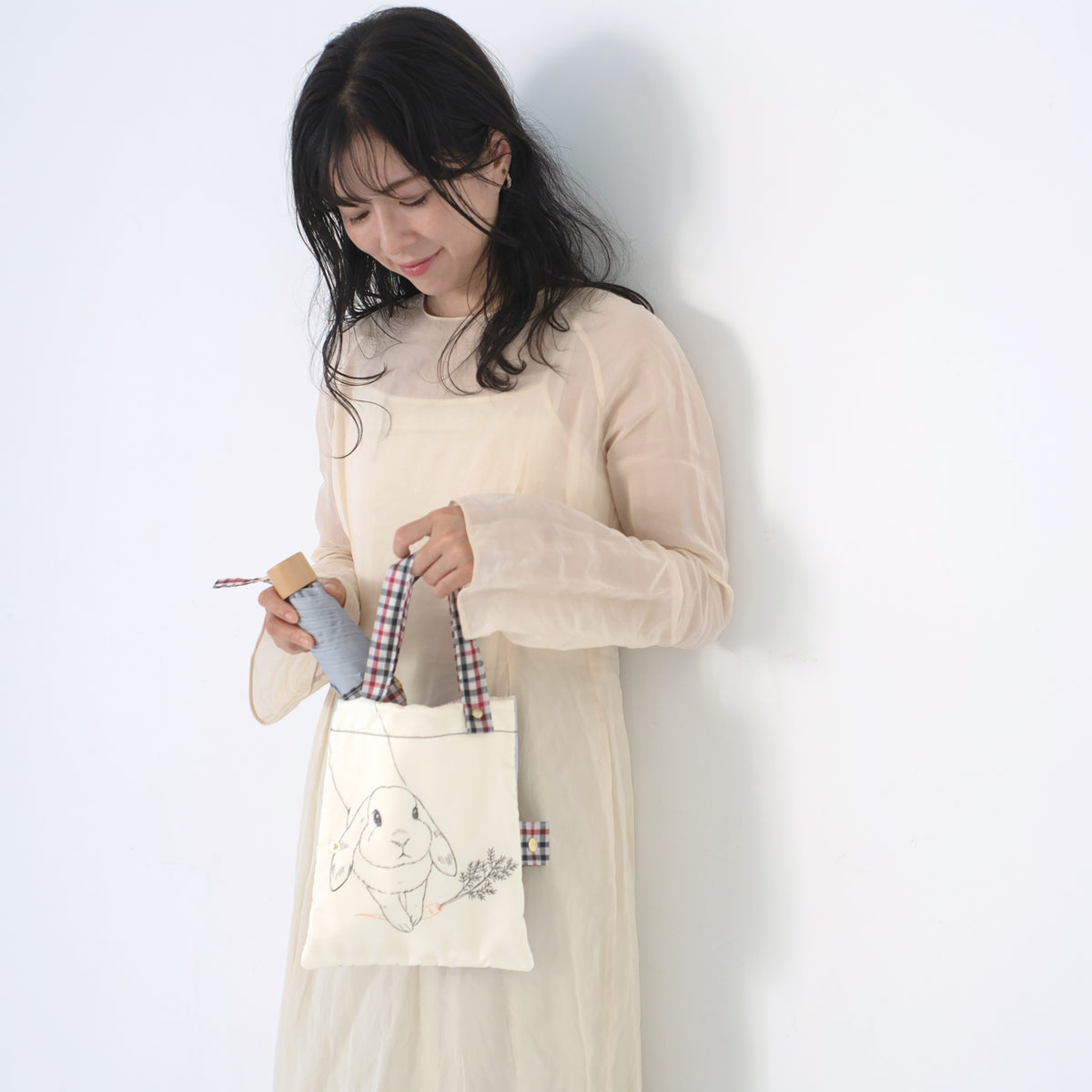 ロップイヤー｜耐風折りたたみ傘 55cm（吸水トートバッグ付）