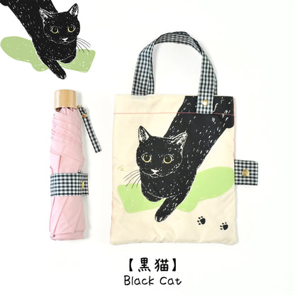 黒猫｜耐風折りたたみ傘 55cm（吸水トートバッグ付）