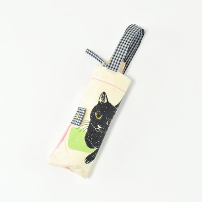 黒猫｜耐風折りたたみ傘 55cm（吸水トートバッグ付）