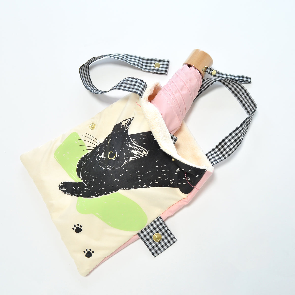 黒猫｜耐風折りたたみ傘 55cm（吸水トートバッグ付）