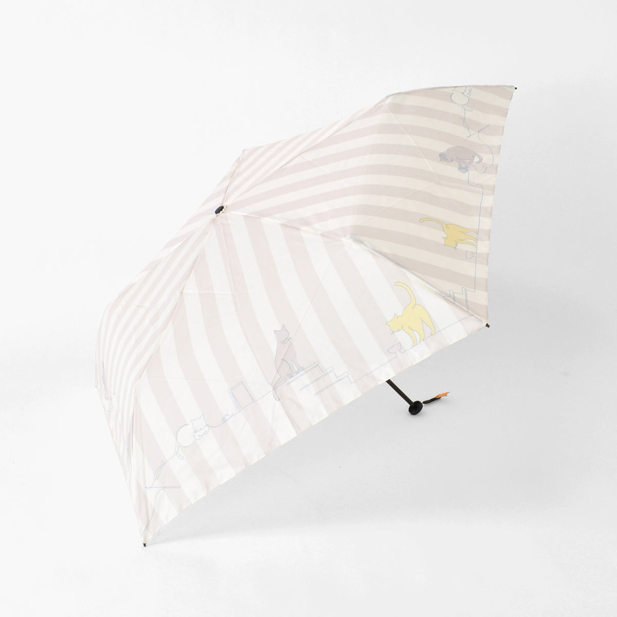 Line＆CATストライプ｜軽量コンパクト折りたたみ雨傘 50cm（トートバッグ付）
