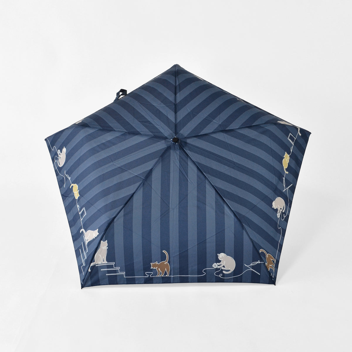 Line＆CATストライプ｜軽量コンパクト折りたたみ雨傘 50cm（トートバッグ付）