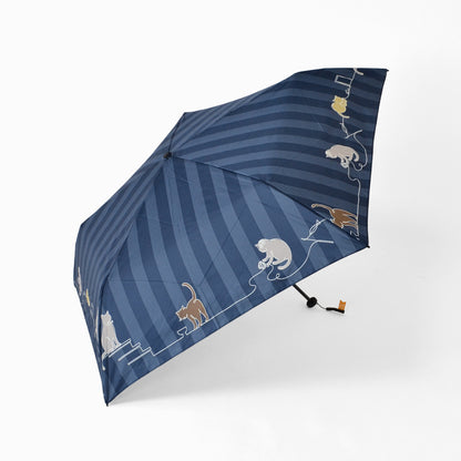 Line＆CATストライプ｜軽量コンパクト折りたたみ雨傘 50cm（トートバッグ付）